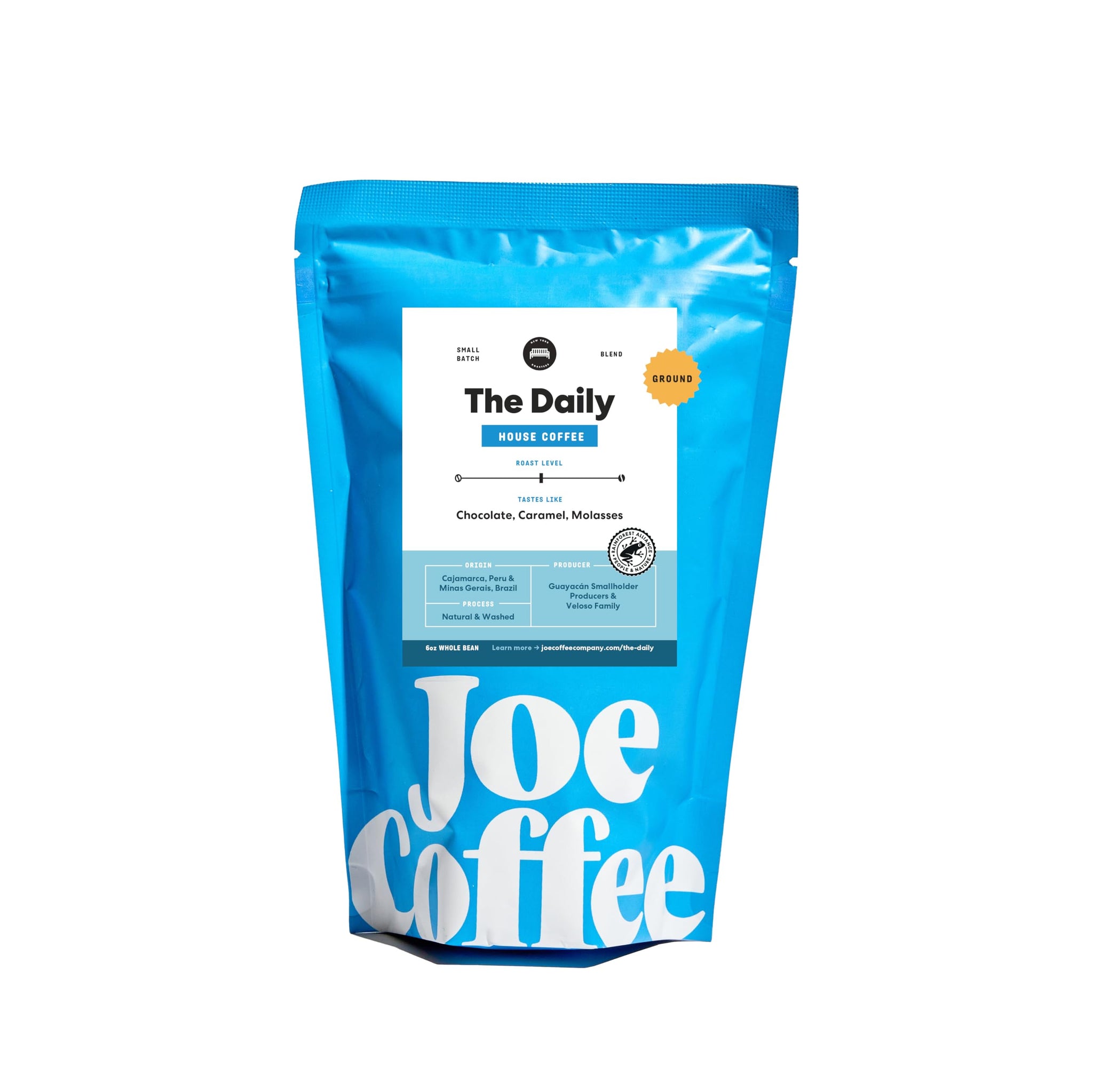 Joe Coffee Company - The Daily Ground Coffee, 6 oz Bag | NYC Roaster, RFA Certified, Kosher, Climate-Friendly, Specialty Grade