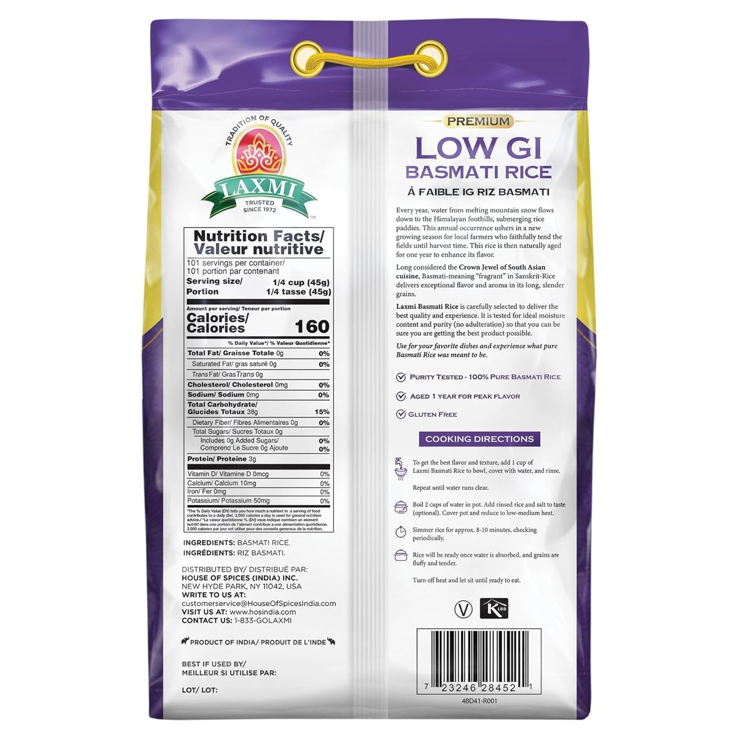 Laxmi Diabetic Friendly Basmati Rice with Lower G.I. Index Value, 10 Pounds - SET OF 2