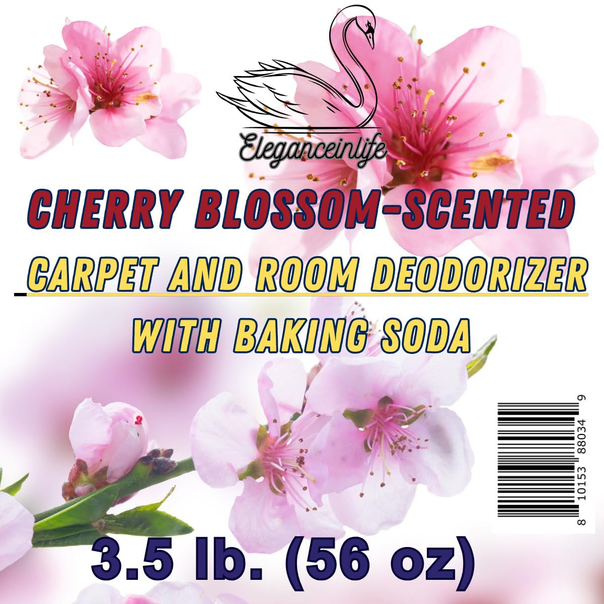 Eleganceinlife Cherry Blossom-Scented Carpet and Room Deodorizer with Baking Soda, 3.5 lb. (56 oz)