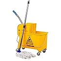 Mind Reader Mop and Bucket Set with Wringer, Mop Included, 5.5 Gallon Cleaning System with Wheels, Upward Press Wringer, Small Mop Compatible