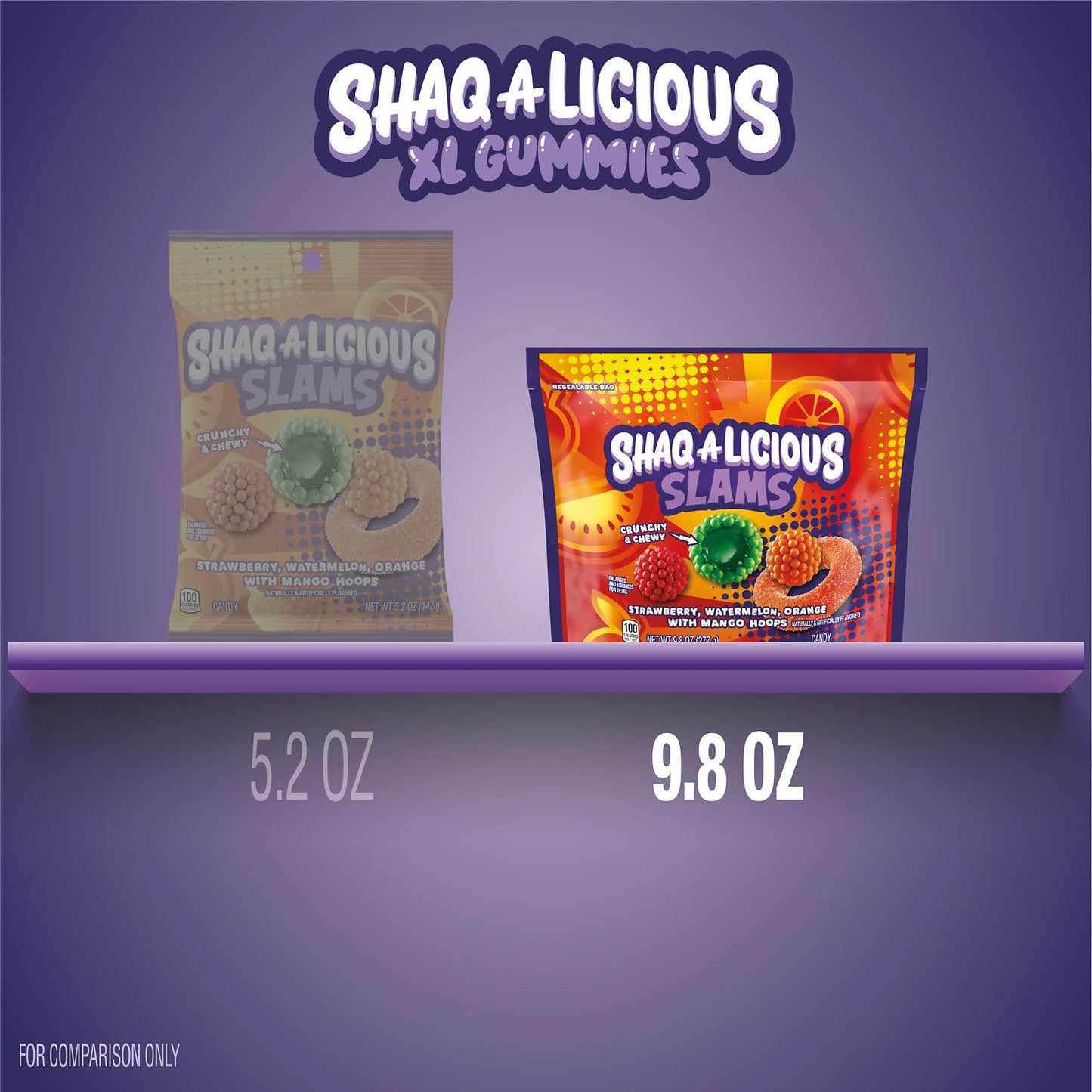 SHAQ-A-LICIOUS SLAMS Assorted Fruit Flavored Chewy, Candy Bag, 9.8 oz