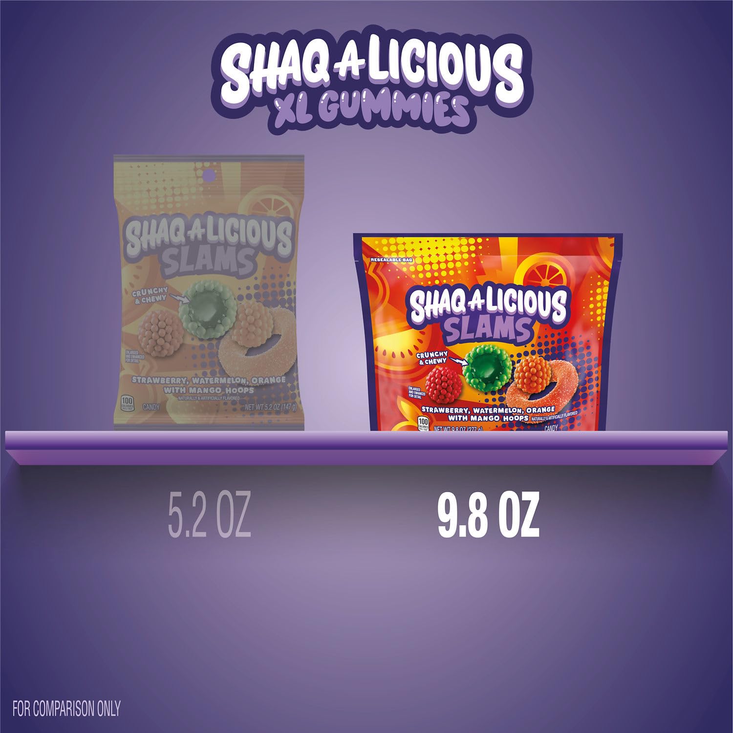SHAQ-A-LICIOUS SLAMS Assorted Fruit Flavored Chewy, Candy Bag, 9.8 oz