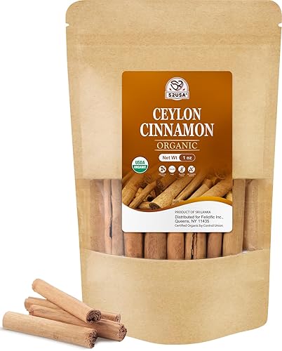 52USA Organic Ceylon Cinnamon Sticks, 1 Ounce (Pack of 1), True Cinnamon Farmed in Sri Lanka, Whole Cinnamon Sticks Bulk, Vegan, Non GMO, 28g