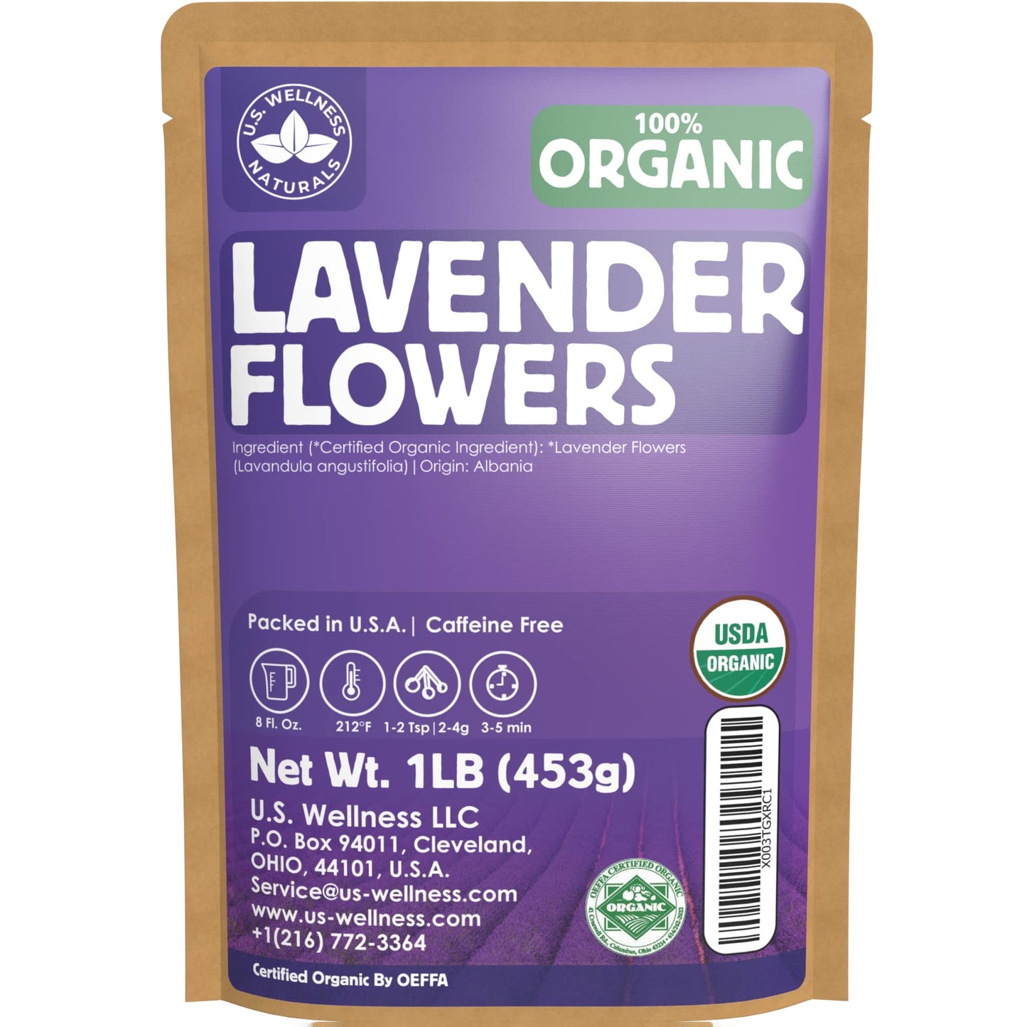 Lavender Tea 1LB (16Oz) 100% Certified Organic| Lavender Flowers Dried | Loose Lavender Tea| Perfect for Tea, Baking, Lemonade, DIY Beauty, Sachets