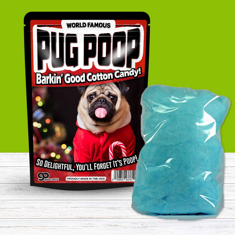 Pug Poop Cotton Candy Silly Stocking Stuffers for Adults Funny Holiday Candy Gags Poop Pranks Novelty Christmas Gags Blue Cotton Candy Gluten-Free