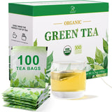 Soeos Organic Green Tea, 6.3 oz (180g), 100 Tea Bags, Refreshing and Fragrant, Sustainably Sourced, Ideal for Hot or Iced Tea, Long-Lasting Freshness