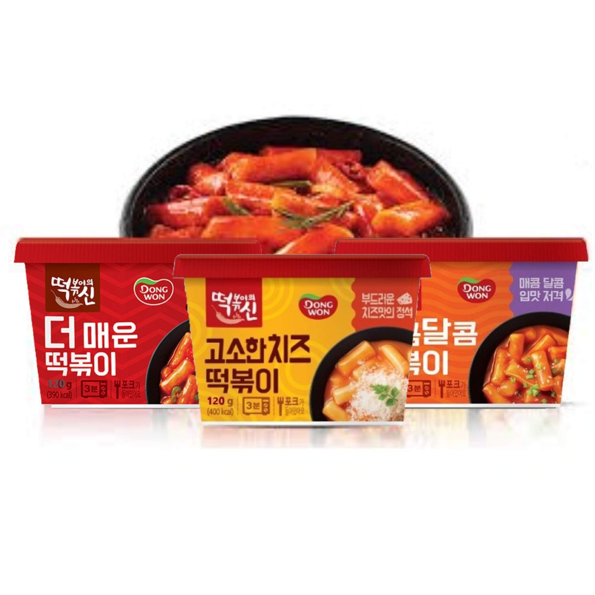 Dong Won God of Topokki Bowl Cheese Hot& Spicy Sweet & Spicy (120g/each) (3 Combo, 1)