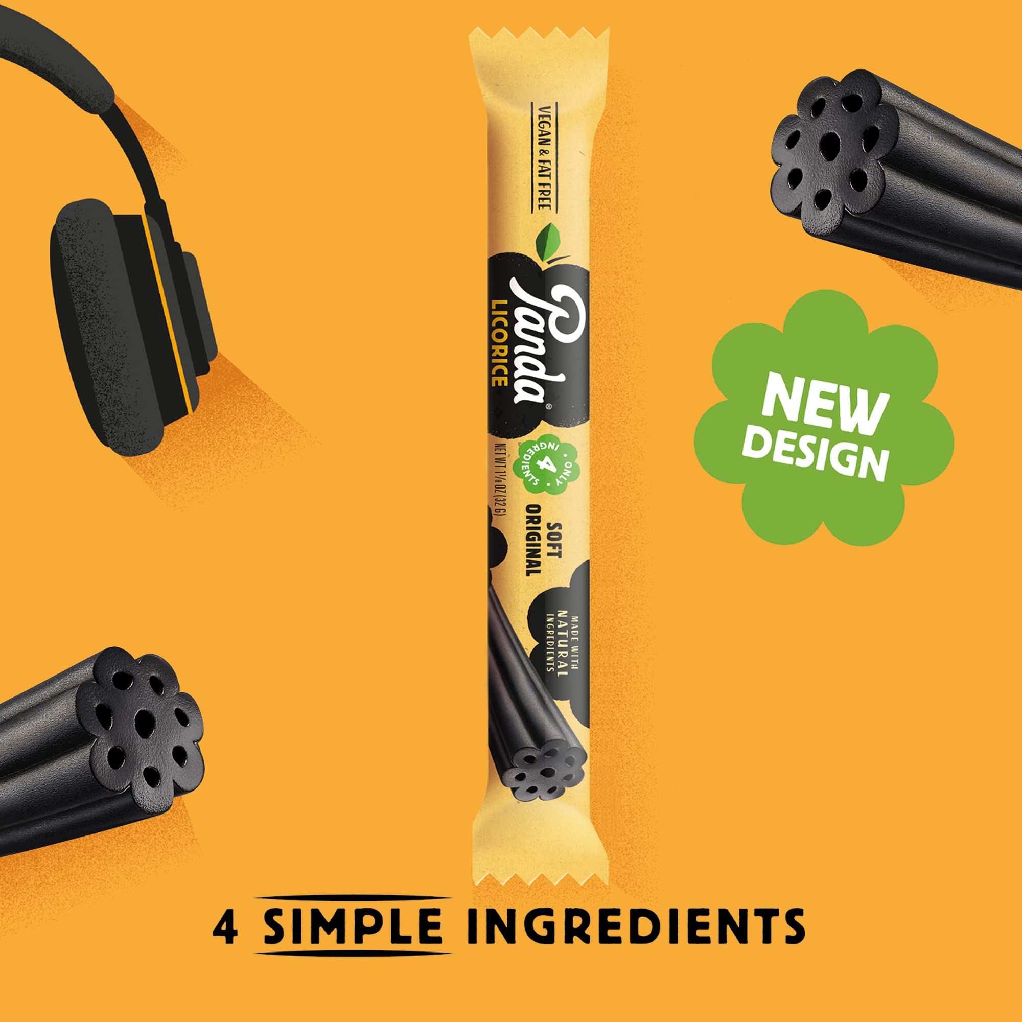 Panda ® | Natural Soft Original Licorice | Pure Panda Black Licorice Candy Made with Only Four Natural Ingredients | Non-GMO Project verified | Vegan