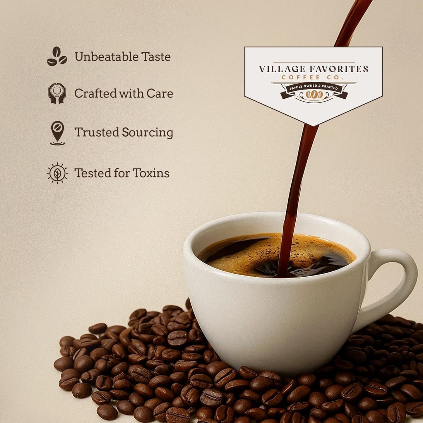 Village Favorites USDA Organic Flavored Coffee - Low Acid, Mold-Free, 100% Arabica, Slow Roasted Medium Roast, Smooth & Stomach Friendly, Ground, 1LB