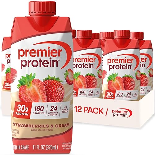 Premier Protein Shake, Strawberries & Cream, 30g Protein, No Added Sugar, 24 Vitamins & Minerals to Support Immune Health, 11 fl oz, 12 Pack