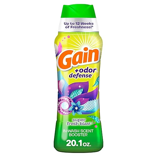 Gain + Odor Defense Laundry Scent Booster Beads for Washer, Super Fresh Blast Scent, 20.1 oz, HE Compatible