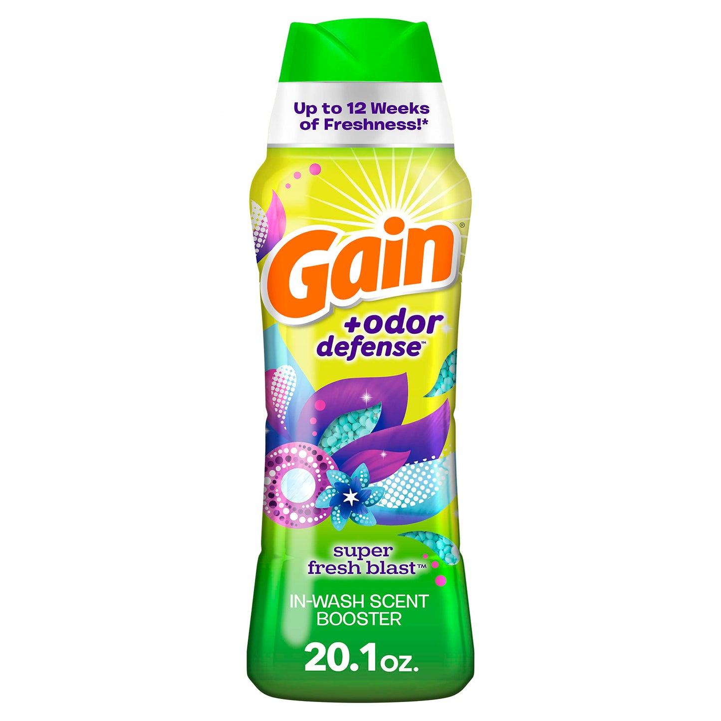 Gain + Odor Defense Laundry Scent Booster Beads for Washer, Super Fresh Blast Scent, 20.1 oz, HE Compatible
