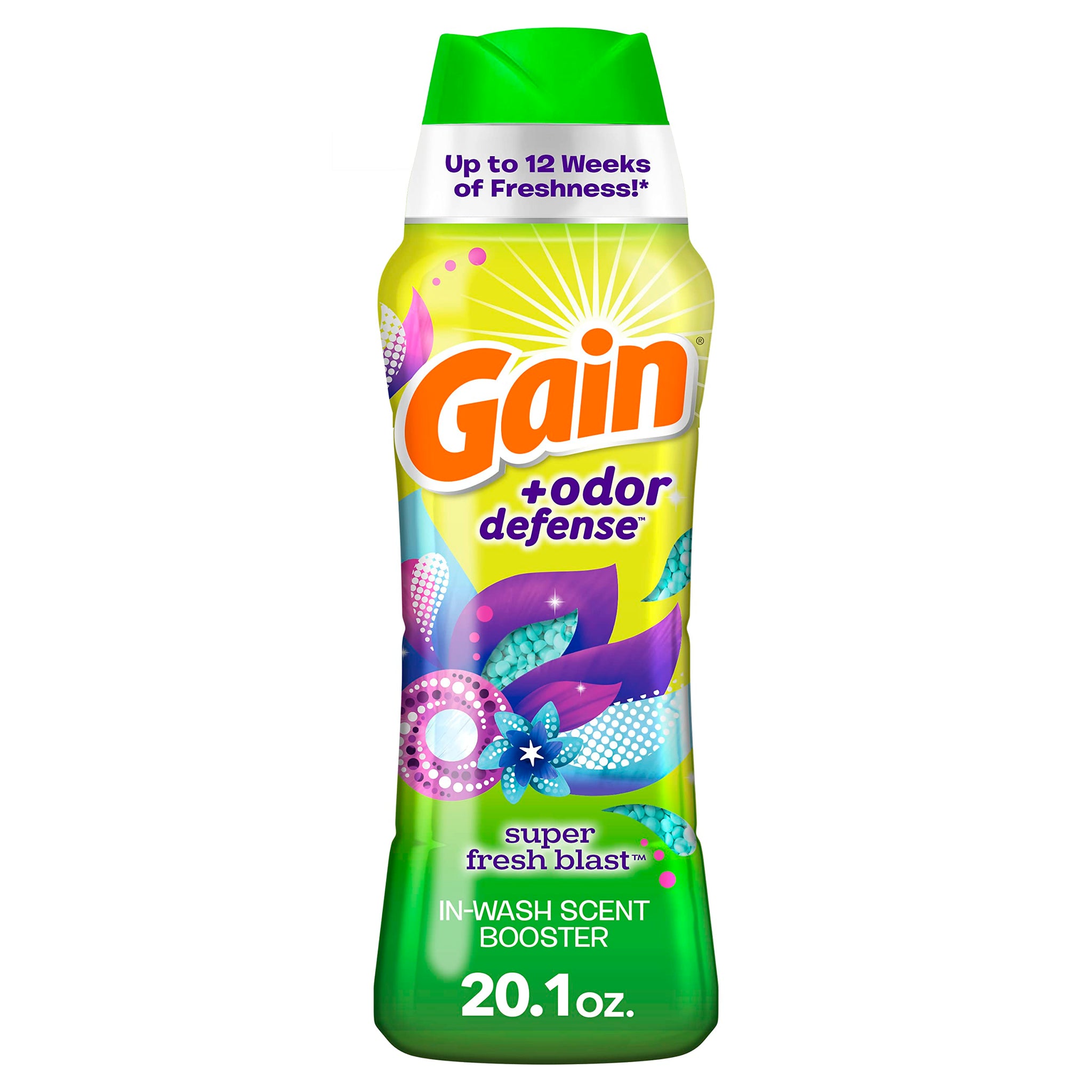 Gain + Odor Defense Laundry Scent Booster Beads for Washer, Super Fresh Blast Scent, 20.1 oz, HE Compatible