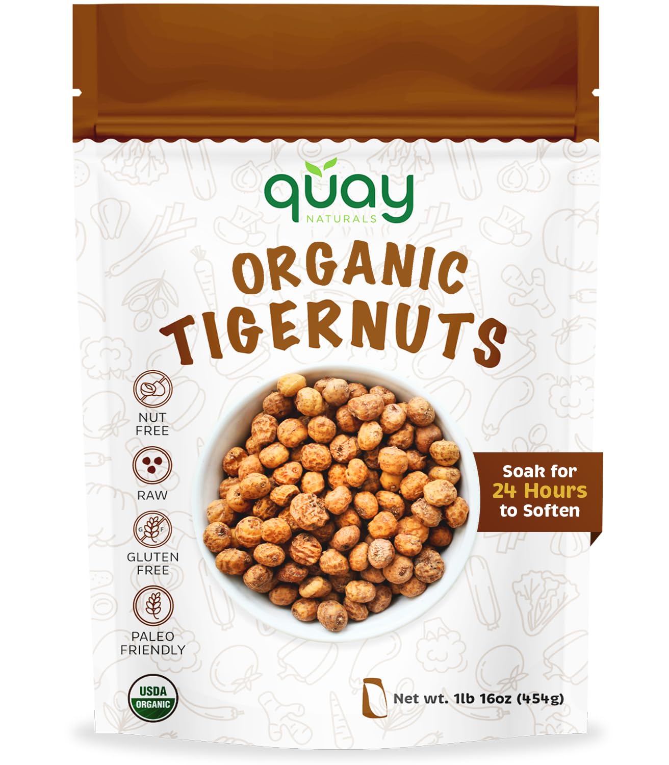 Quay Naturals Organic Tigernuts 16 oz, Raw, for Snacking, Baking, Smoothies, Yogurt & Salad - Chufa Nuts - High Fiber, Gluten Free & Keto Friendly