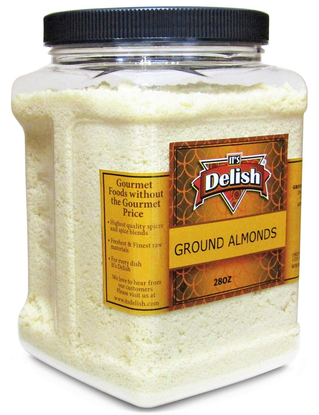 Gourmet Ground Almond Powder (Pure Kosher Meal) by Its Delish - 28 Oz Jumbo Reusable Container - Great Tasting Flour Substitute - All Natural Non-GMO