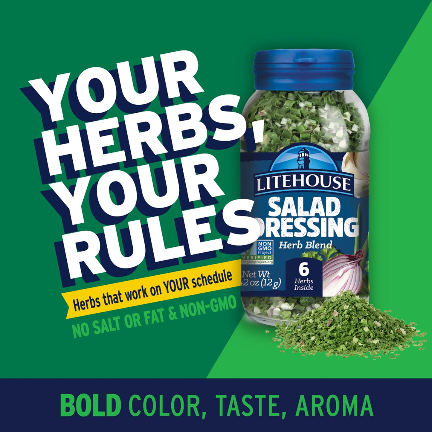 LITEHOUSE Freeze Dried Salad Dressing Herb Blend - Substitute For Fresh Salad Dressing, Fresh Herb Blend, Jar Equal To Blend Of 6 Herbs, Organic