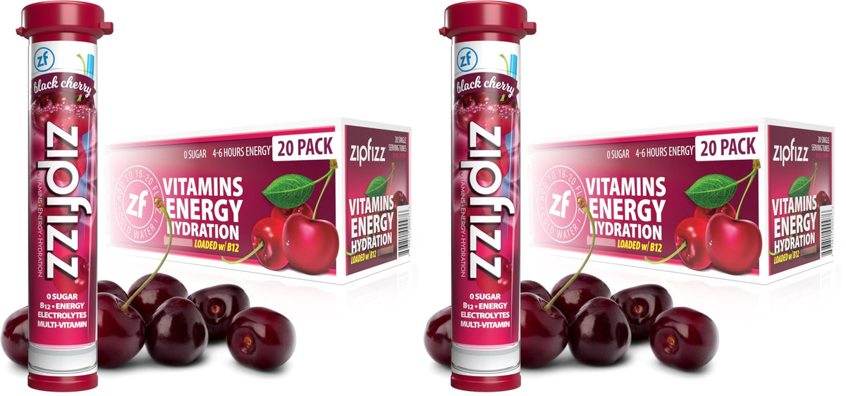 Zipfizz Daily Energy Drink Powder, Black Cherry,3-in-1 Sustained Energy, Rapid Hydration, and Essential Vitamins | Sugar-Free, Electrolyte Powder