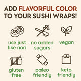 Barbecue Sushi Wraps (20 Count) - Vegan, Gluten-Free, Plant-Based Low-Carb Wraps - Non-GMO, Paleo Seaweed Alternative with Smoky BBQ Flavor