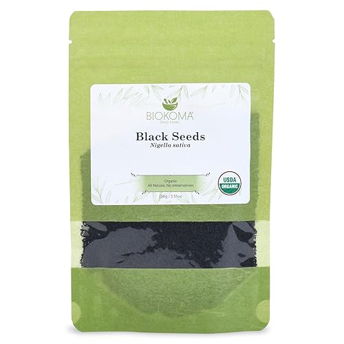 Biokoma Organic Black Seeds 100g 3.55oz Black Cumin Nigella Sativa USDA Organic Herbal Tea Superfood Health Cooking Baking Kalonji Spice Resealable