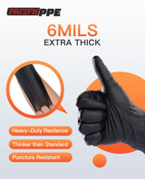 PACIFIC PPE 6-mil Heavy Duty Black Nitrile Gloves, Chemical Resistant, Food Safe, Latex Free Disposable Gloves for Mechanic, Cooking, and Cleaning