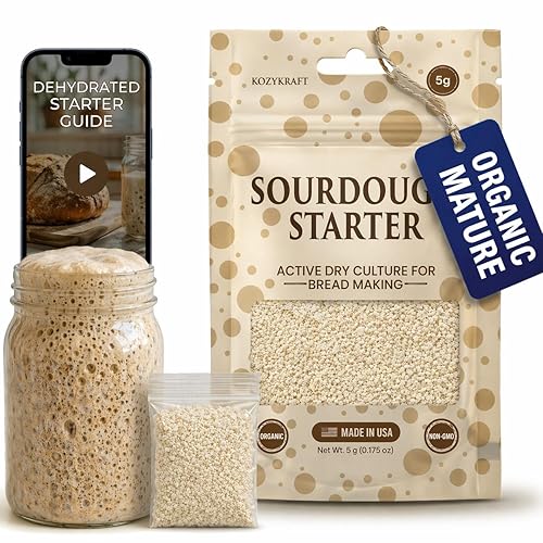 Sourdough Starter Culture - Dehydrated Wild Dry Yeast for Baking Homemade Artisan Bread - Organic, Non-GMO, Fresh, Long-Lasting & Beginner-Friendly (5