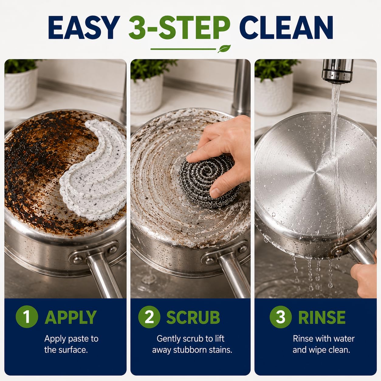 BIRZOO Remove Black Pot Cleaner Paste, Burnt Pot & Pan Bottom Cleaner for Black Residue, Burnt Grease & Stainless Steel Cleaner