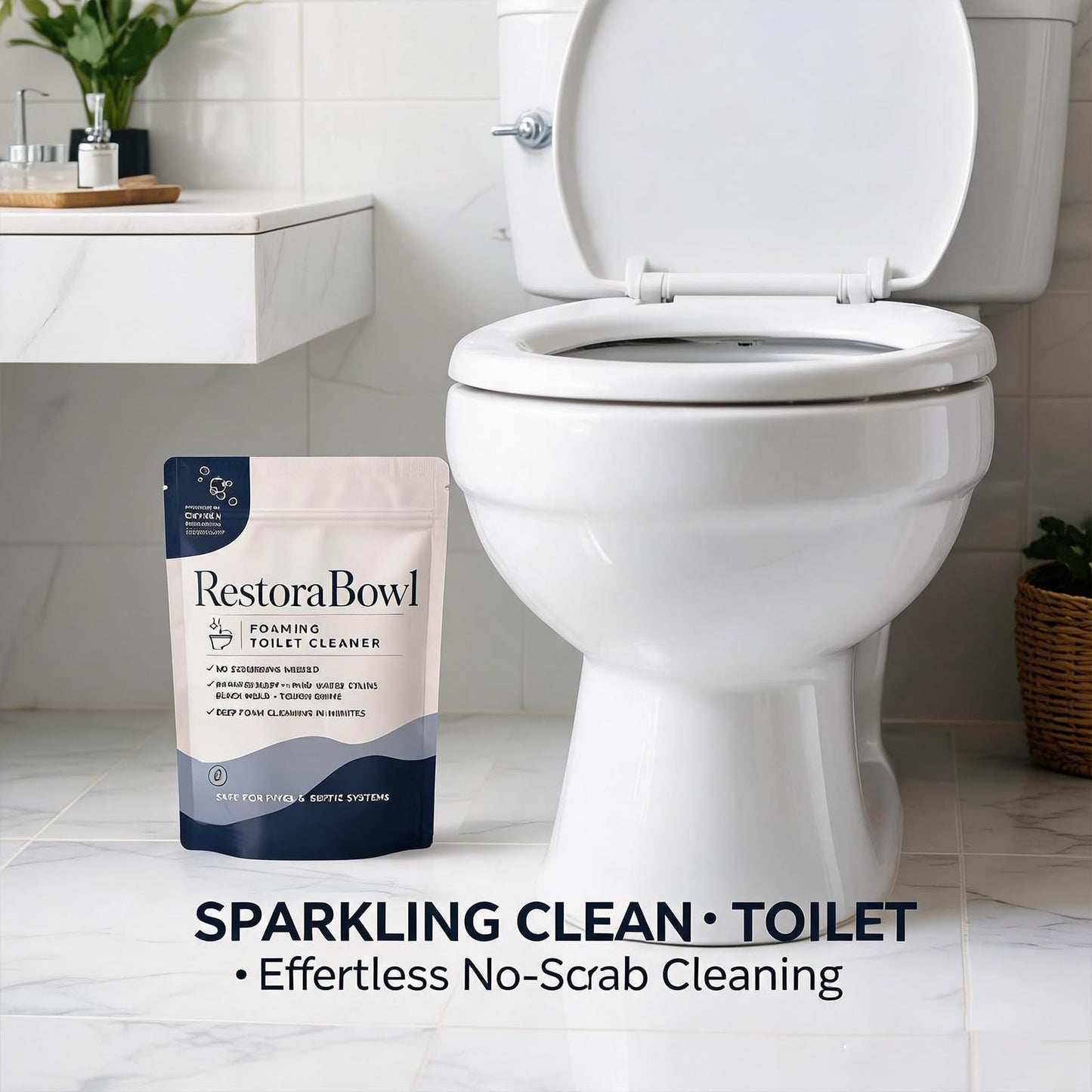 Restorabowl Toilet Bowl Cleaner, Foaming Powder for Deep Cleaning & Stain Remover, No Scrubbing, Splash-Free, Easy Bathroom Use, Fast-Acting, Powerful
