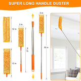 100" Reachable Microfiber Feather Duster, Duster with Extension Pole, 3 pcs Replacement Duster Head, Cleaning Tools for High Ceilings and Fans