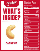 Fisher Snack Oven Roasted Never Fried, Sea Salt Whole Cashews, 8.75 Ounce