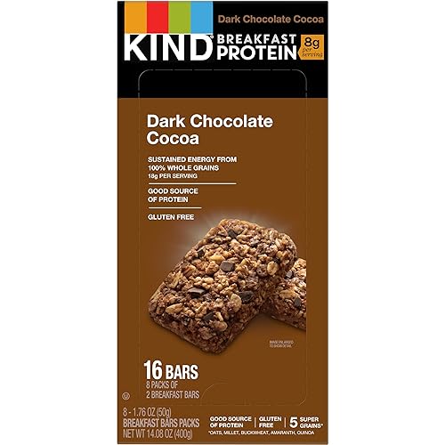 KIND 2757085 Breakfast Protein Dark Chocolate Cocoa 1.76 Oz. 8/Box (PHW25954)