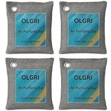 Charcoal Air Purifier Bags by OLGRI - Natural Odor Absorber for Cars, Bathrooms, Closets, Shoes & Pets - 4-Pack Bamboo Deodorizer with Activated