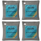 Charcoal Air Purifier Bags by OLGRI - Natural Odor Absorber for Cars, Bathrooms, Closets, Shoes & Pets - 4-Pack Bamboo Deodorizer with Activated