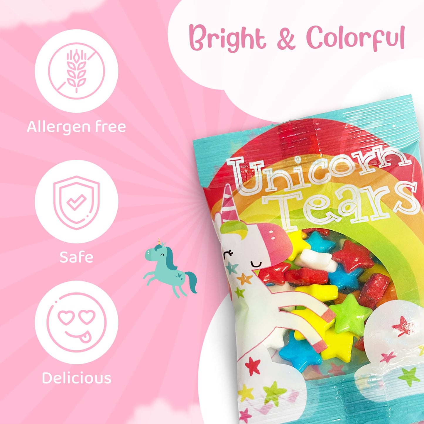 24 Ct Unicorn Tears Rainbow Candy Bulk Pack - Sweet Cherry, Lemon, Lime, Orange, Blue Raspberry Fruity Chews - Kosher Easter Snacks - Mini Easter