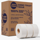 Save Trees Jumbo Toilet Paper Commercial Rolls - Bamboo, 12 Rolls per Case, 1000 Feet Non-Perforated, 2-ply, White, Bulk Toilet Paper for Commercial