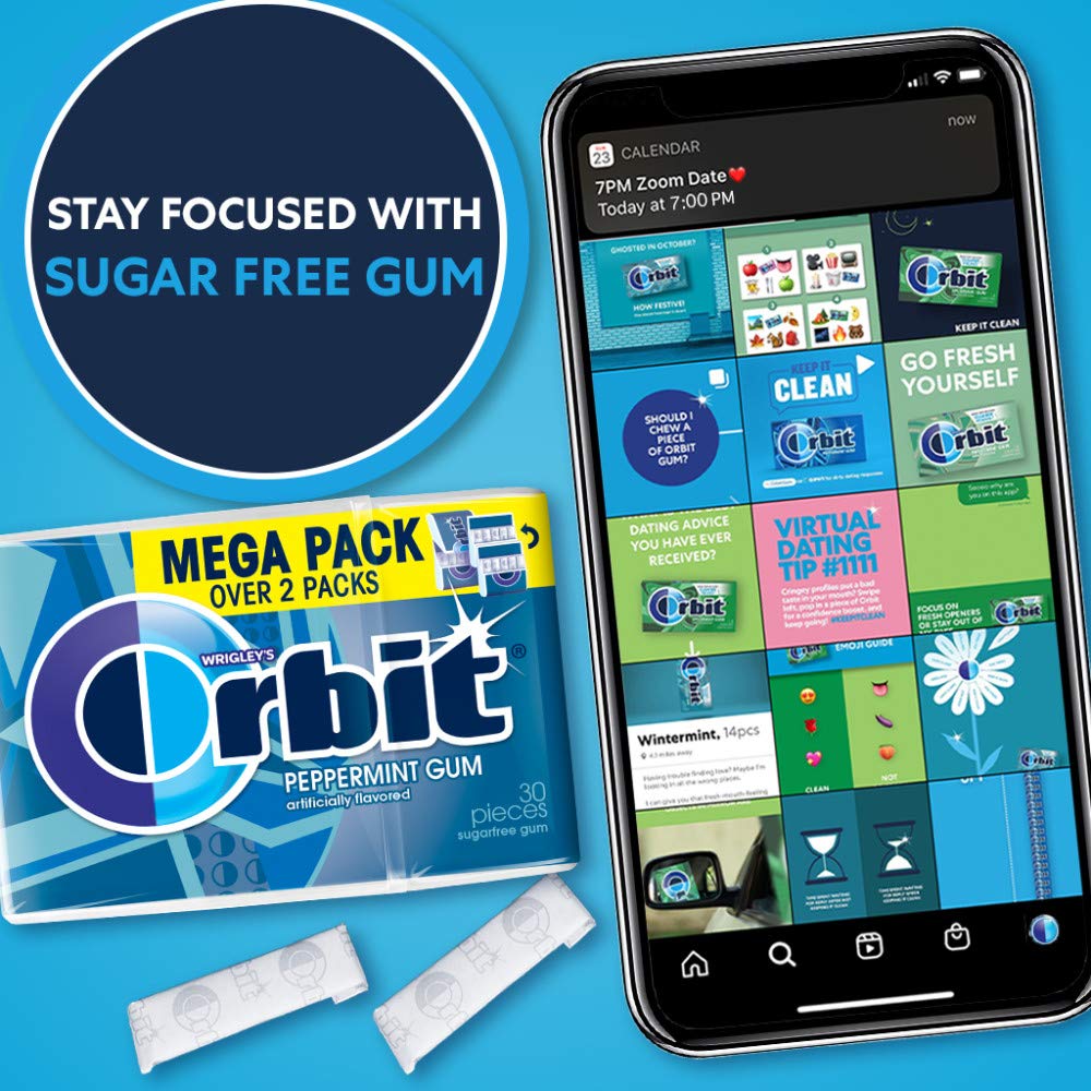 ORBIT Gum Peppermint Sugar Free Chewing Gum Individually Wrapped Mint Mega Packs, 6 Count, 30 Piece Bulk Box