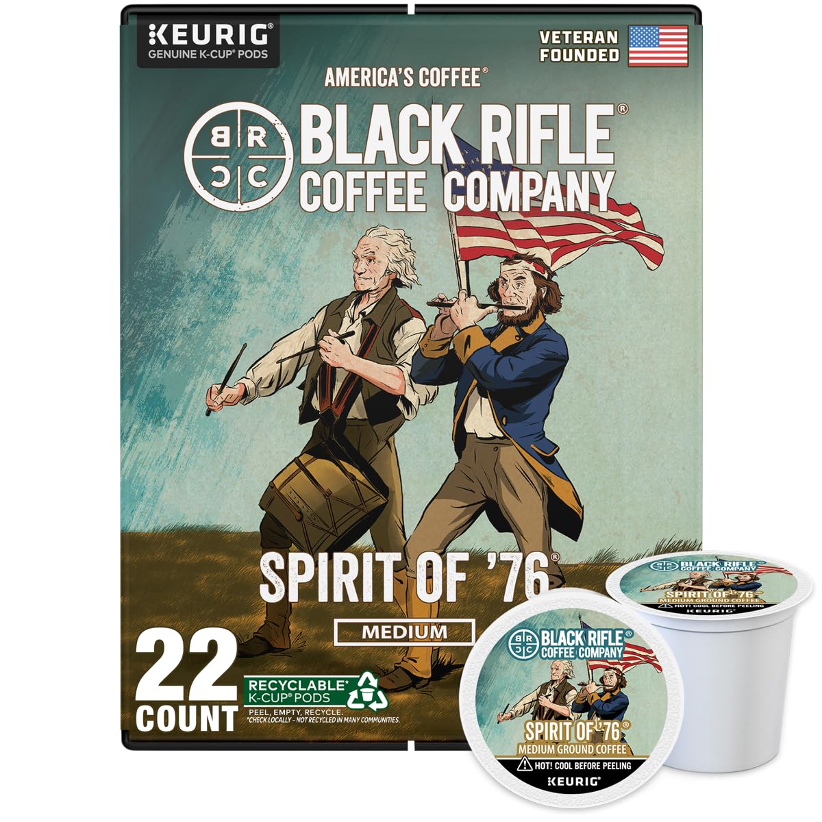 Black Rifle Coffee Company Light Roast K Cups - Single Serve K Cups (Spirit of 76, 22 Count) Coffee Pods - Kcup Pods Compatible with Keurig 1.0 & 2.0