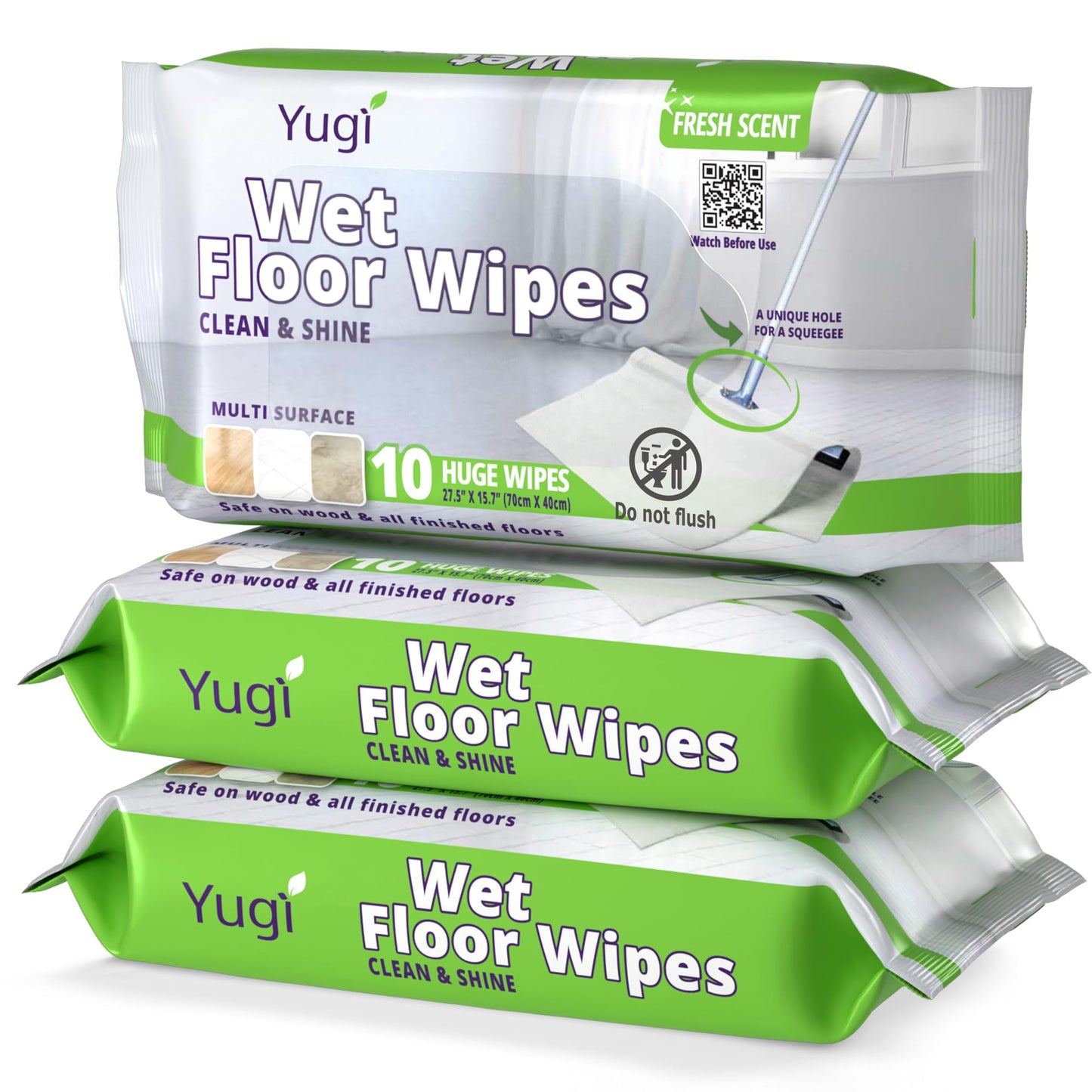 Yugi XXL Wet Floor Wipes For Squeegee Stick,Multi Surface Cleaning Wipes,Fresh Aroma Scent,Huge Disposable Wipes (27.5" x 15.7"),Extra Thick,(3 Packs