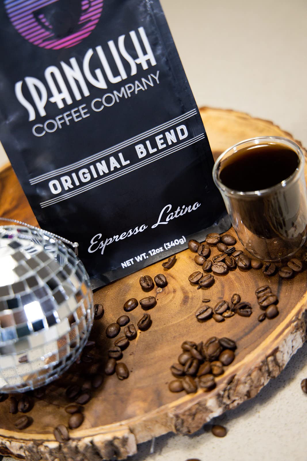 Spanglish Espresso, Latino Style Coffee, Medium-Dark Roast, Roasted in small batches, bold intense flavors, All-Natural,12 Ounce (Whole Bean)