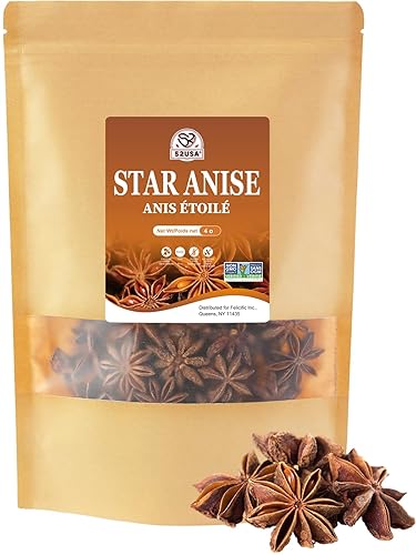 52USA Star Anise Whole, 4 Ounce (Pack of 1), NON-GMO Verified Chinese Star Anise Whole, Dried Star Anises Pods for Tea and baking