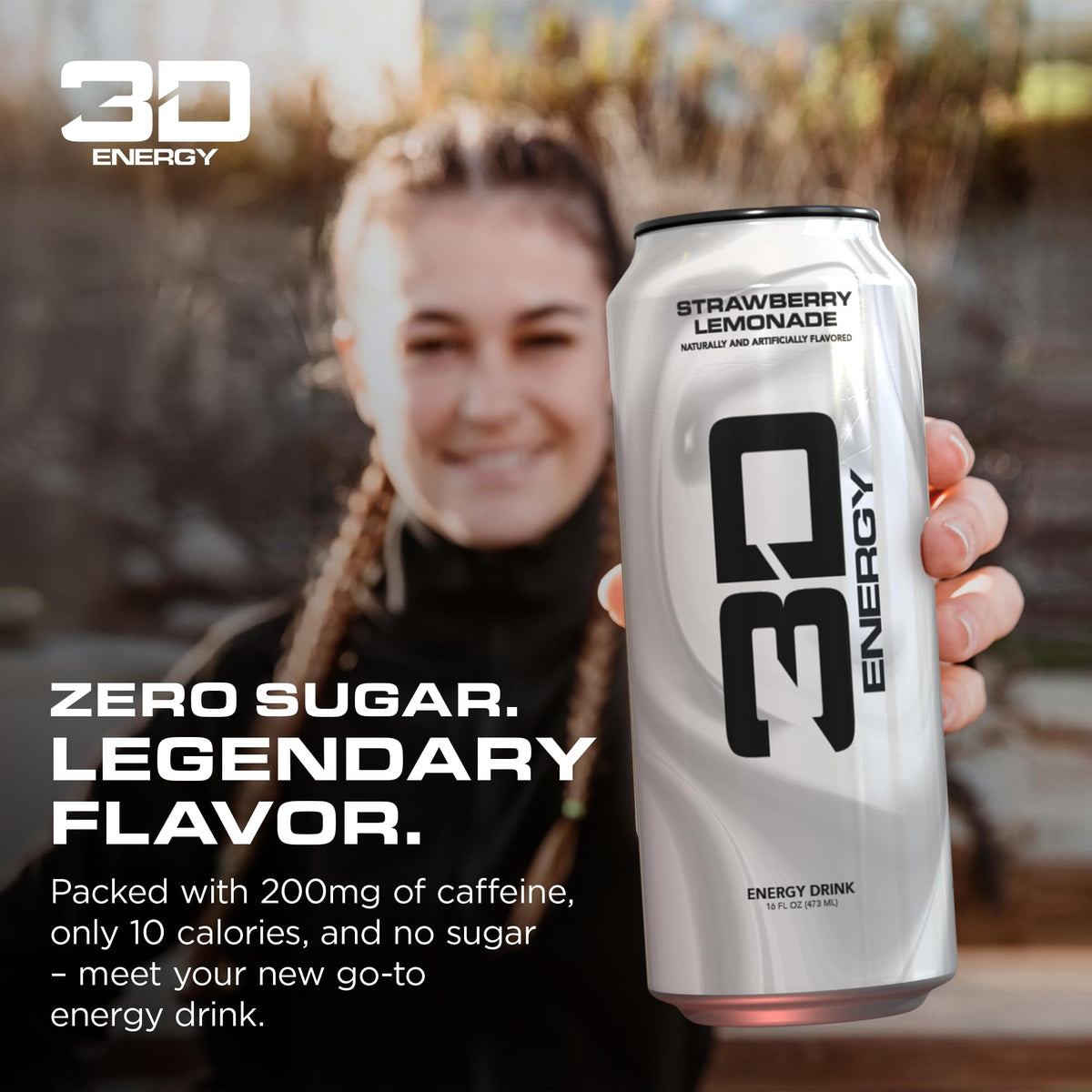 3D Sugar Free Energy Drink, Strawberry Lemonade, 16oz Cans, 12 Pack