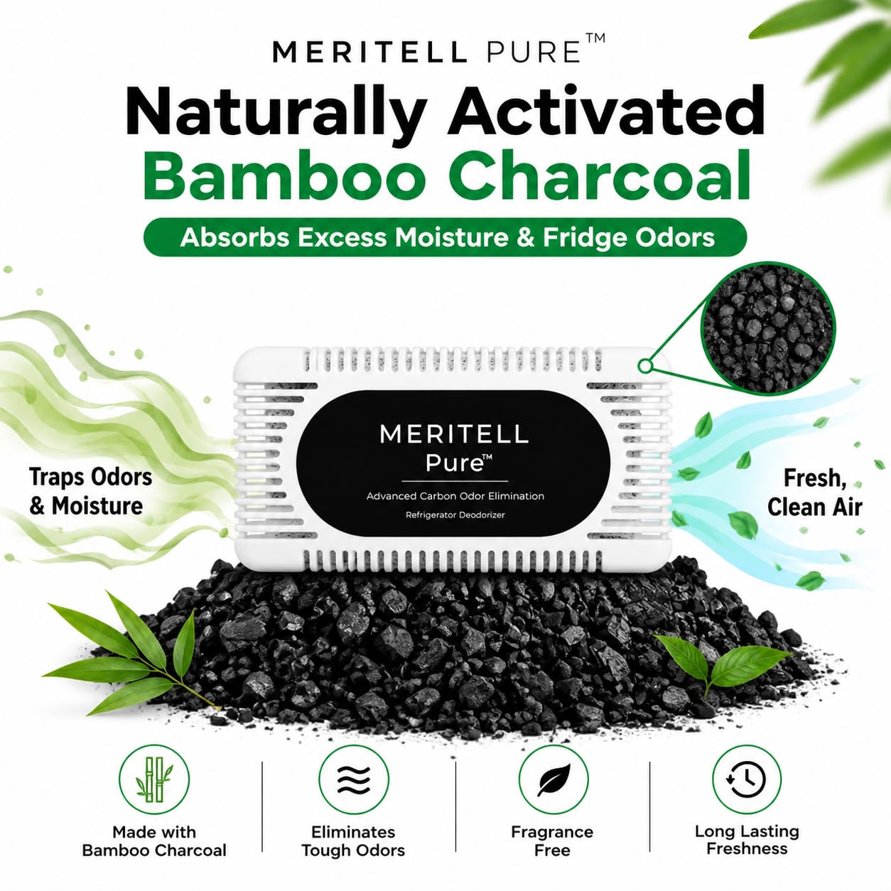 Fridge Deodorizer - Activated Charcoal Refrigerator Odor Eliminator - Long-Lasting Fridge Odor Absorber for Freezer, Cooler & Lunch Box - Baking Soda