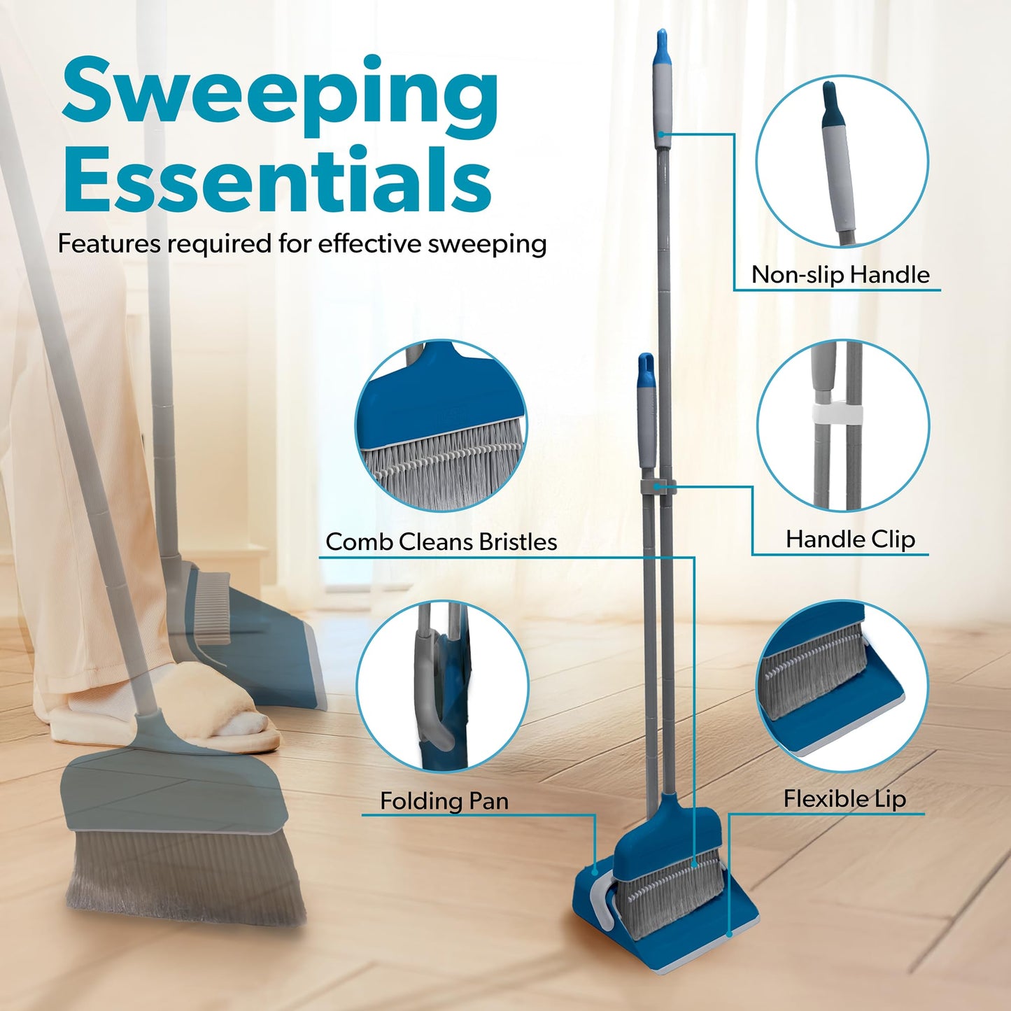 BLACK+DECKER Butler Broom & Dustpan Set - Stand-Up Design - Lightweight, Space-Saving Combo for Kitchen, Living Room, Bathroom, Lobby Floors - Home