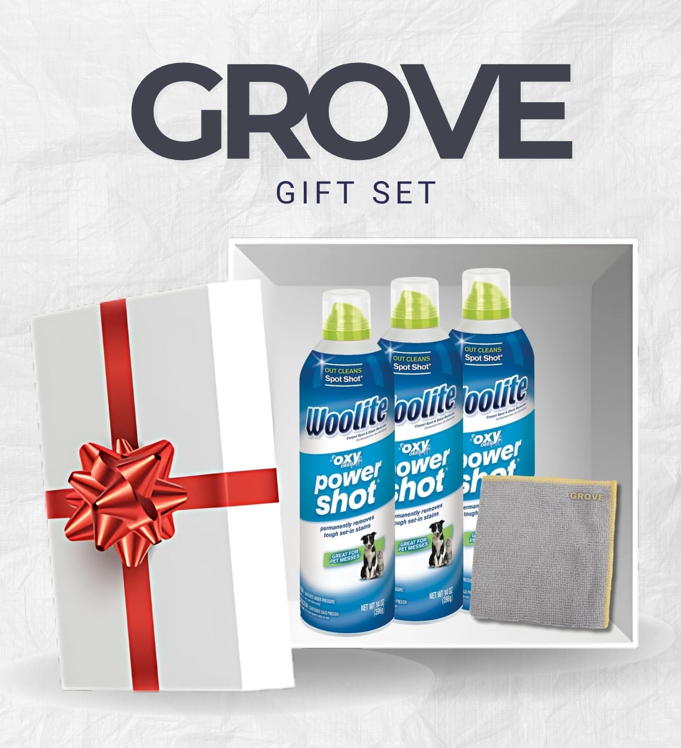 Power Shot Fresh Scent Cleaner 14 oz Liquid Bundle with Microfiber Cloth - Removes Tough Stains and Freshens Carpets and Rugs - Gift Set (4 Items)