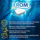XROM Plant Based, Washer Cleaner And Descaler, Removes Odors, Limescale & Detergent Build-Up, Removes Hard Water Stains, For Front and Top Load, 6 Per