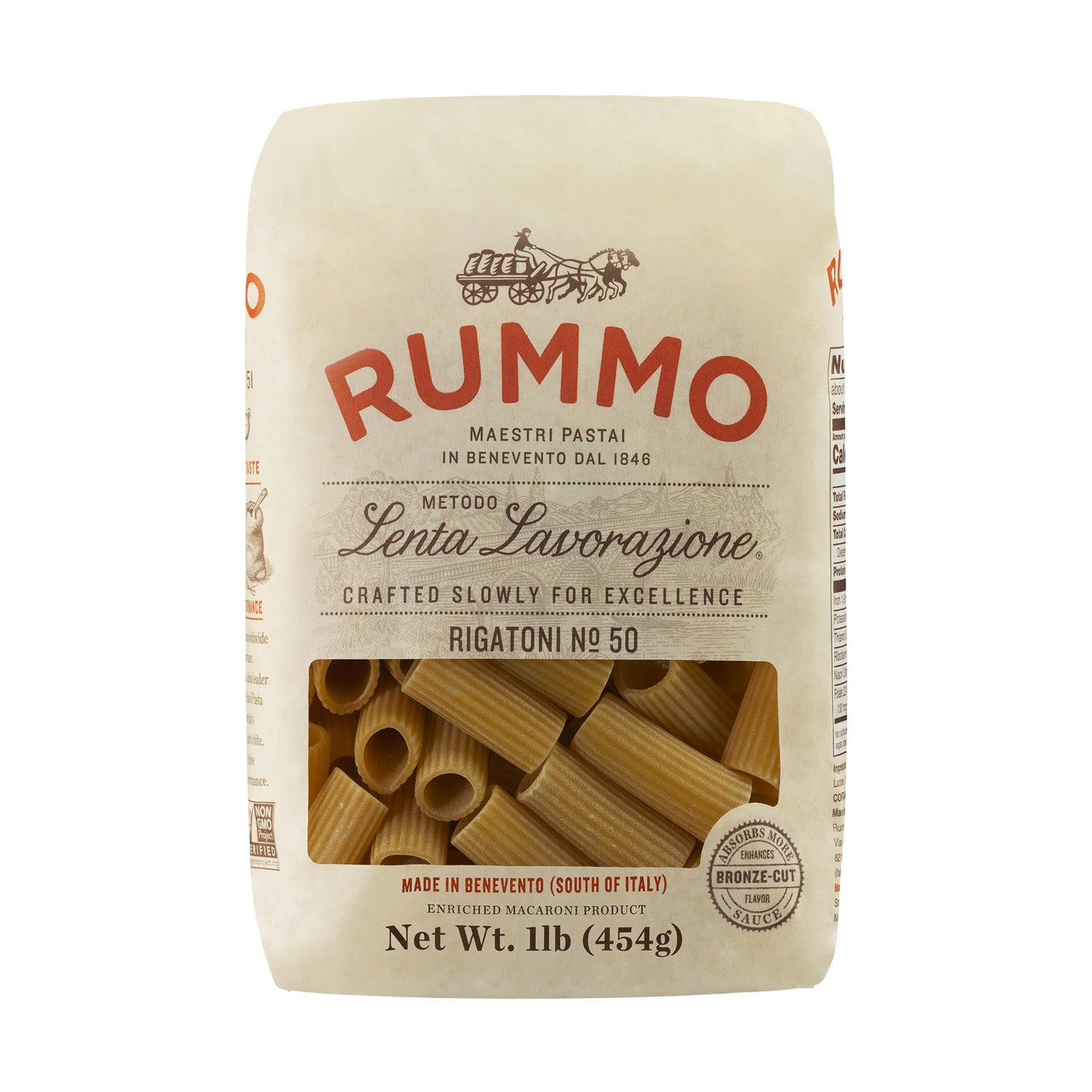 Rummo Rigatoni Pasta N.50 - Rigatoni Pasta Noodles, Italian Tube Pasta, Bronze Cut Pasta, Dry Pasta, Durum Wheat Pasta - 16 Ounce (Pack of 1)