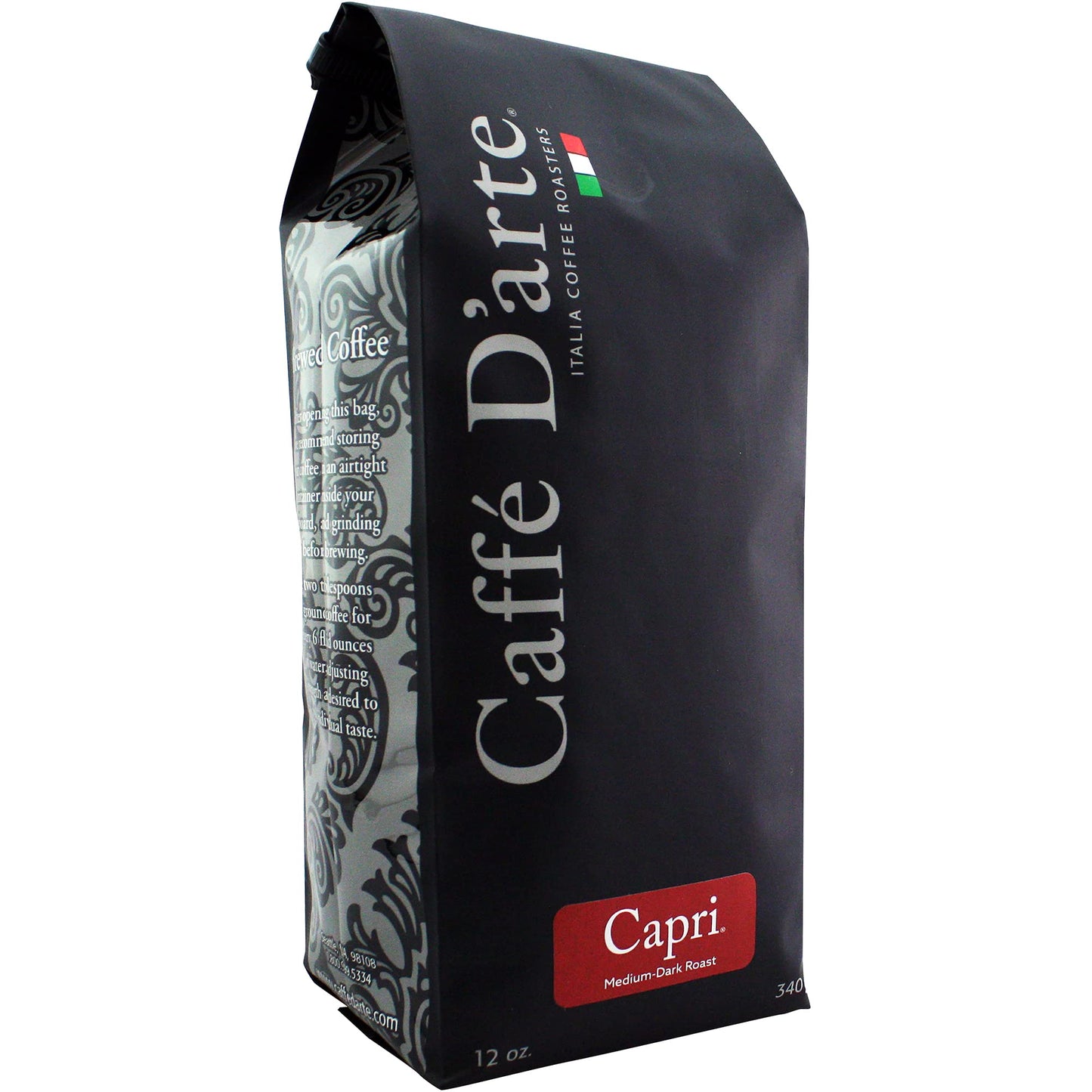 Caffe D’arte Capri Whole Bean Espresso Coffee - Medium Roast with Smooth, Balanced Flavor and Rich Crema - Roasted in Seattle, Ideal for Espresso