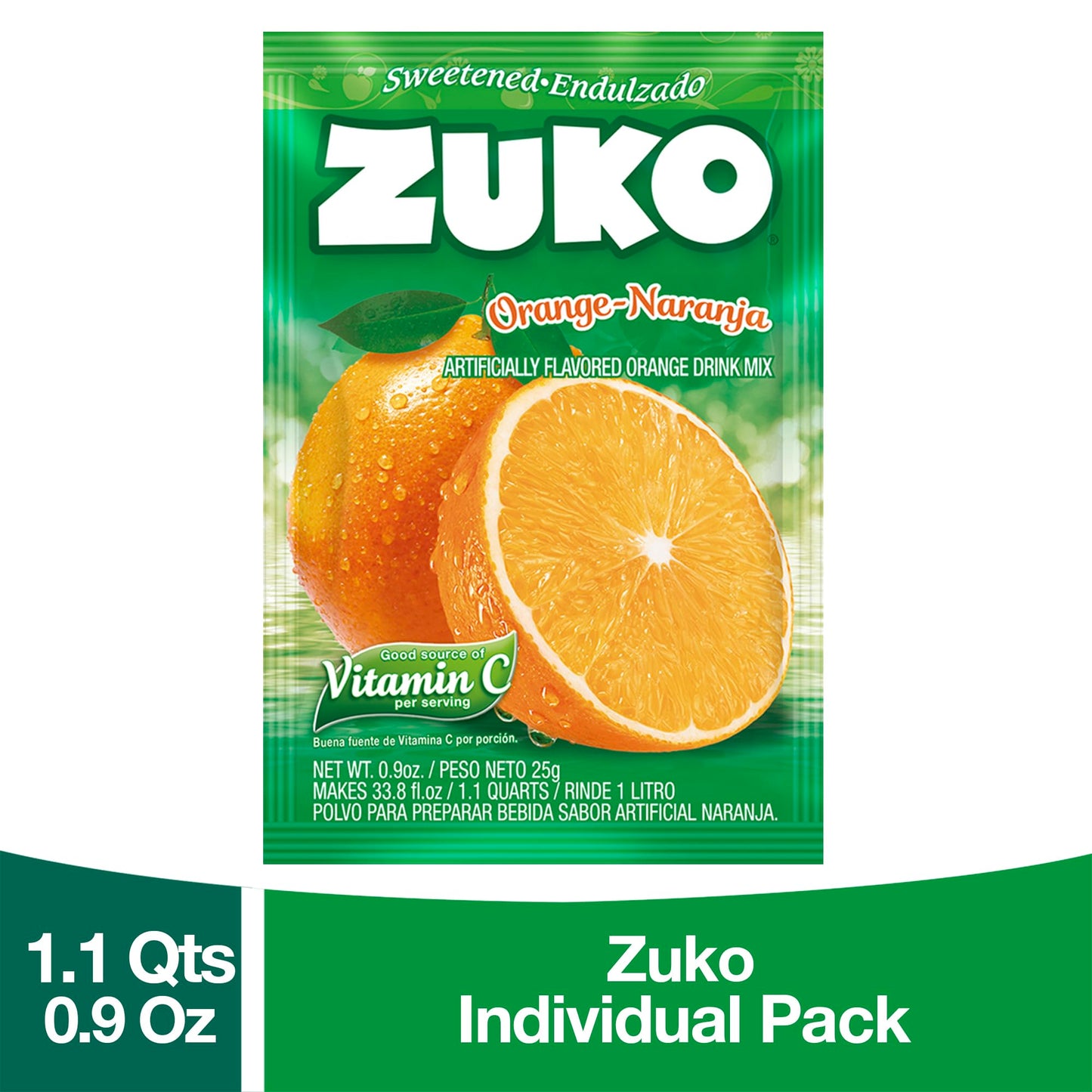 Zuko Instant Beverage Drink Mix, Flavor Orange Powdered, No Added Sugar Needed, 48 Ct Individual Packets