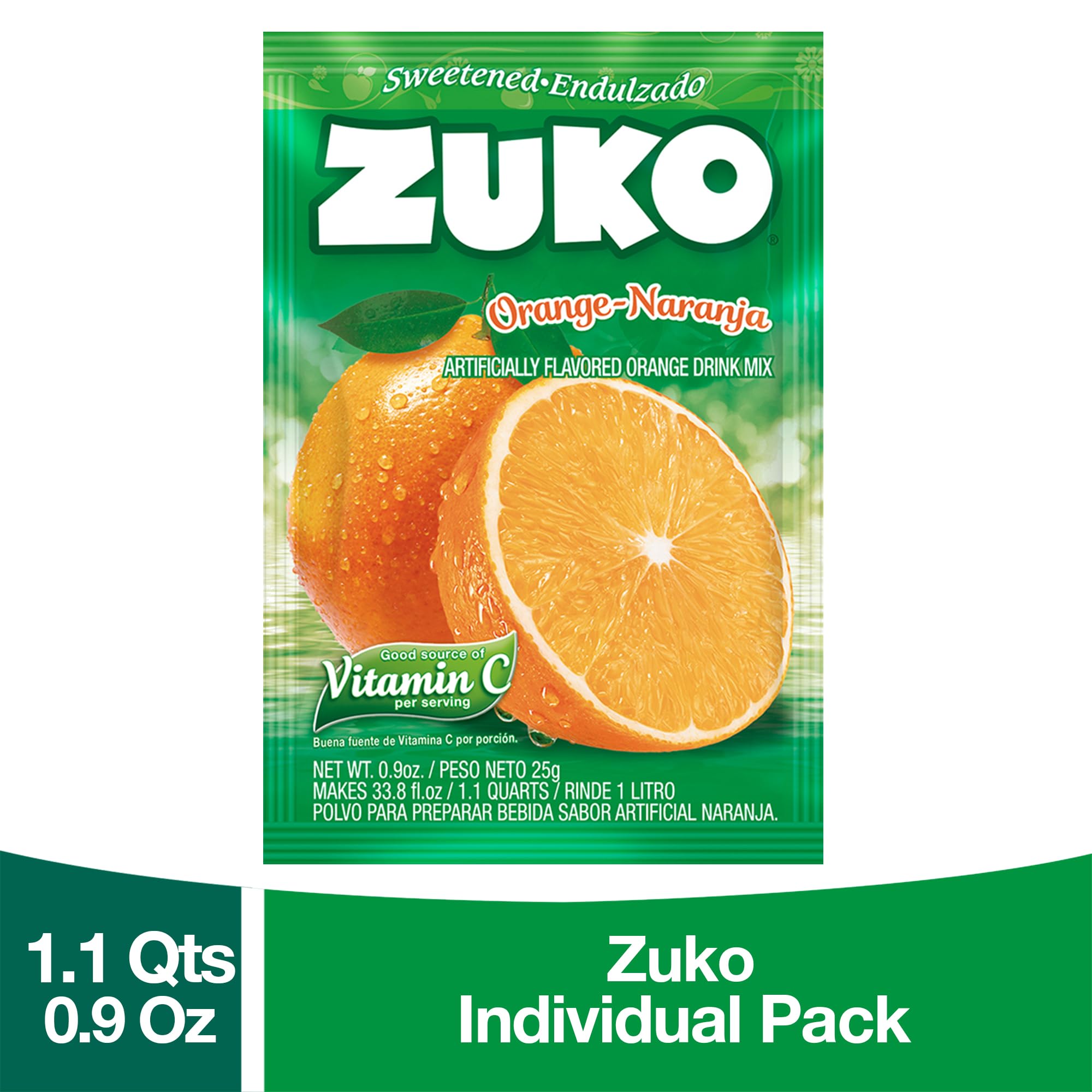 Zuko Instant Beverage Drink Mix, Flavor Orange Powdered, No Added Sugar Needed, 48 Ct Individual Packets