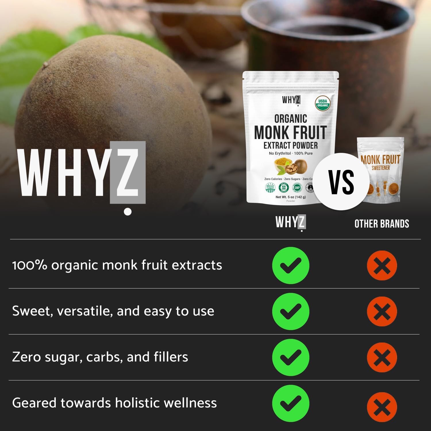Organic Monk Fruit Extract, 5 oz, Pure Monk Fruit Sweetener Organic No Erythritol and Zero Calorie, Sugar Substitute, Powdered Monkfruit Sweetener