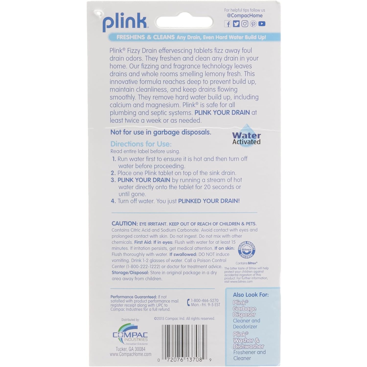 COMPAC HOME Plink Sink Drain Cleaner and Deodorizer, Air Fresheners for Garbage Disposal, Lemon Scented, Home Accessory Cleaning Products for Kitchen